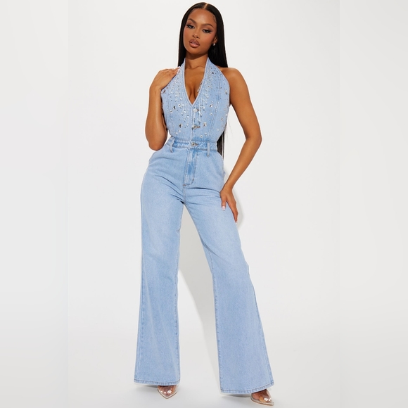 Size small fashion nova denim jumpsuit - Picture 1 of 13
